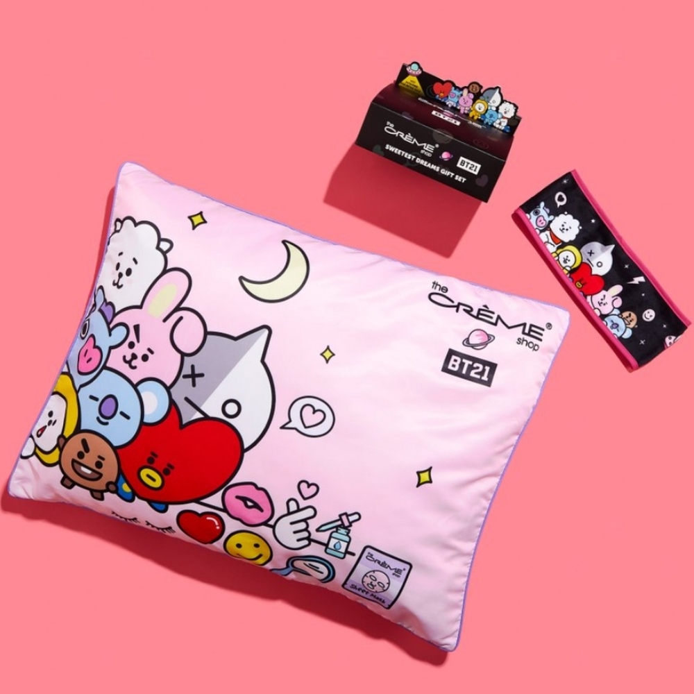 NEW 2pc BT21 The Creme Shop Sweetest Dreams Set Pillowcase and Spa Headband BTS